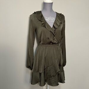 Elegant Olive Green Wrap Dress